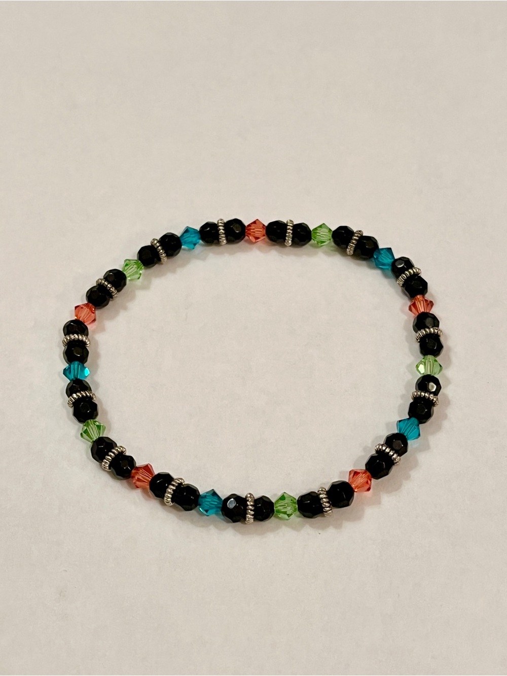 Multicolor Beaded Stretch Bracelet - Black, Blue, Green, Orange